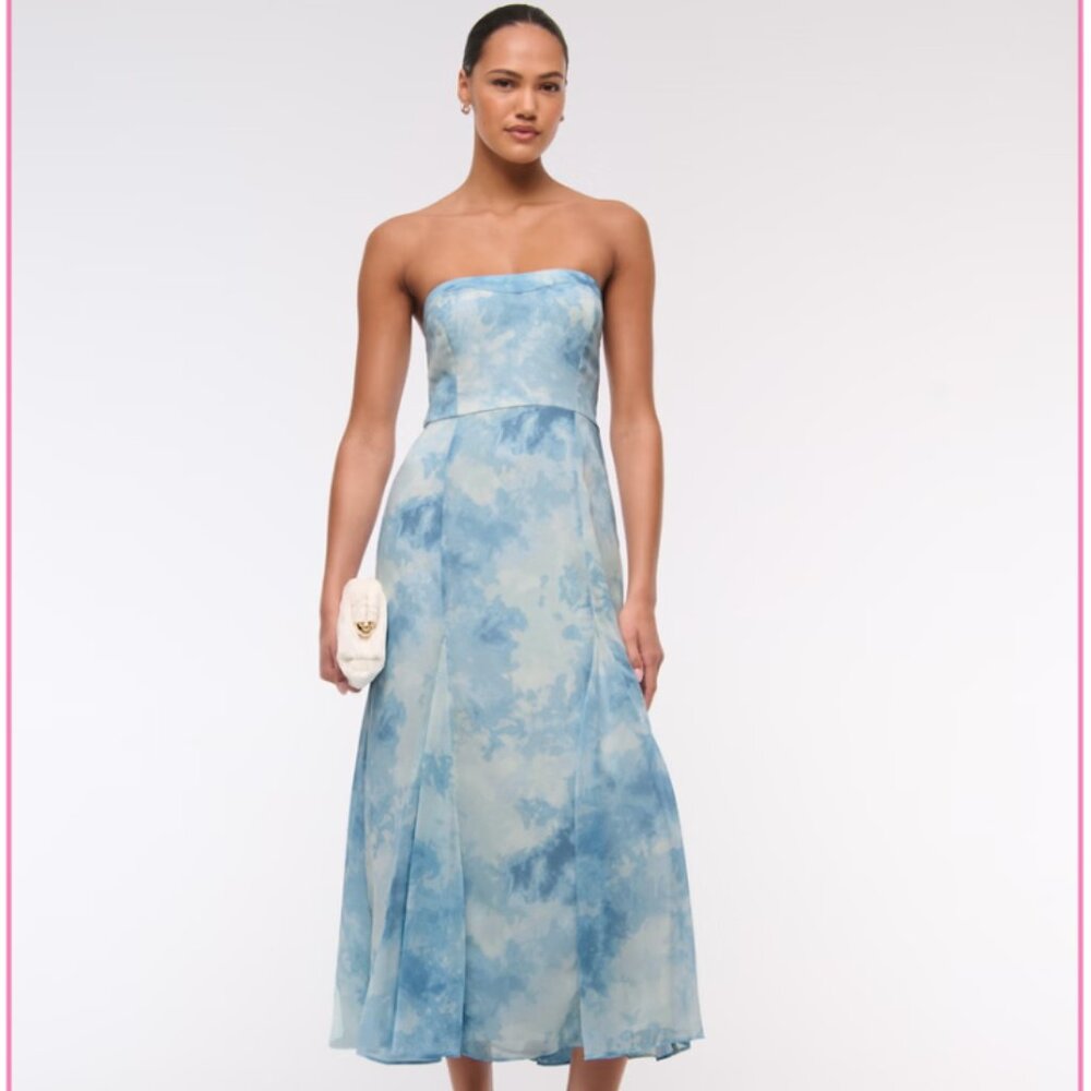 Abercrombie & Fitch Camille Strapless Godet Midi Dress